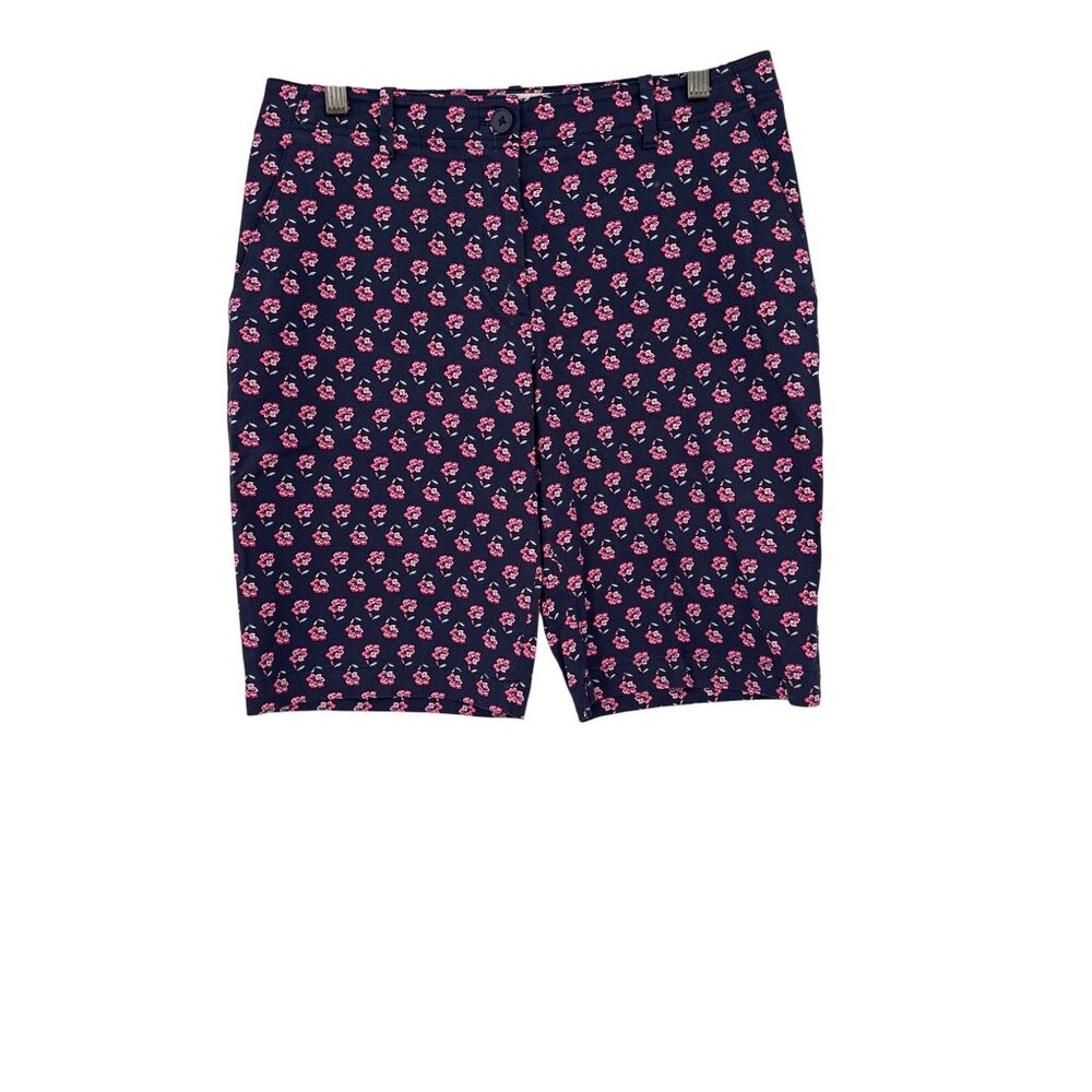 Talbots Womens Navy Floral Print Bermuda Shorts Size 8 Cotton Spandex